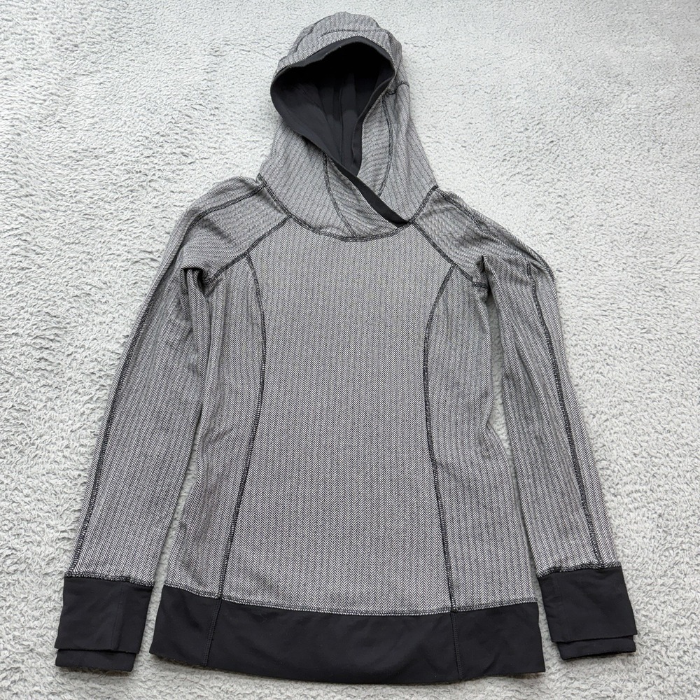 Lululemon Think Fast Hoodie Womens 6 Herringbone Gray Performance Run Pullover